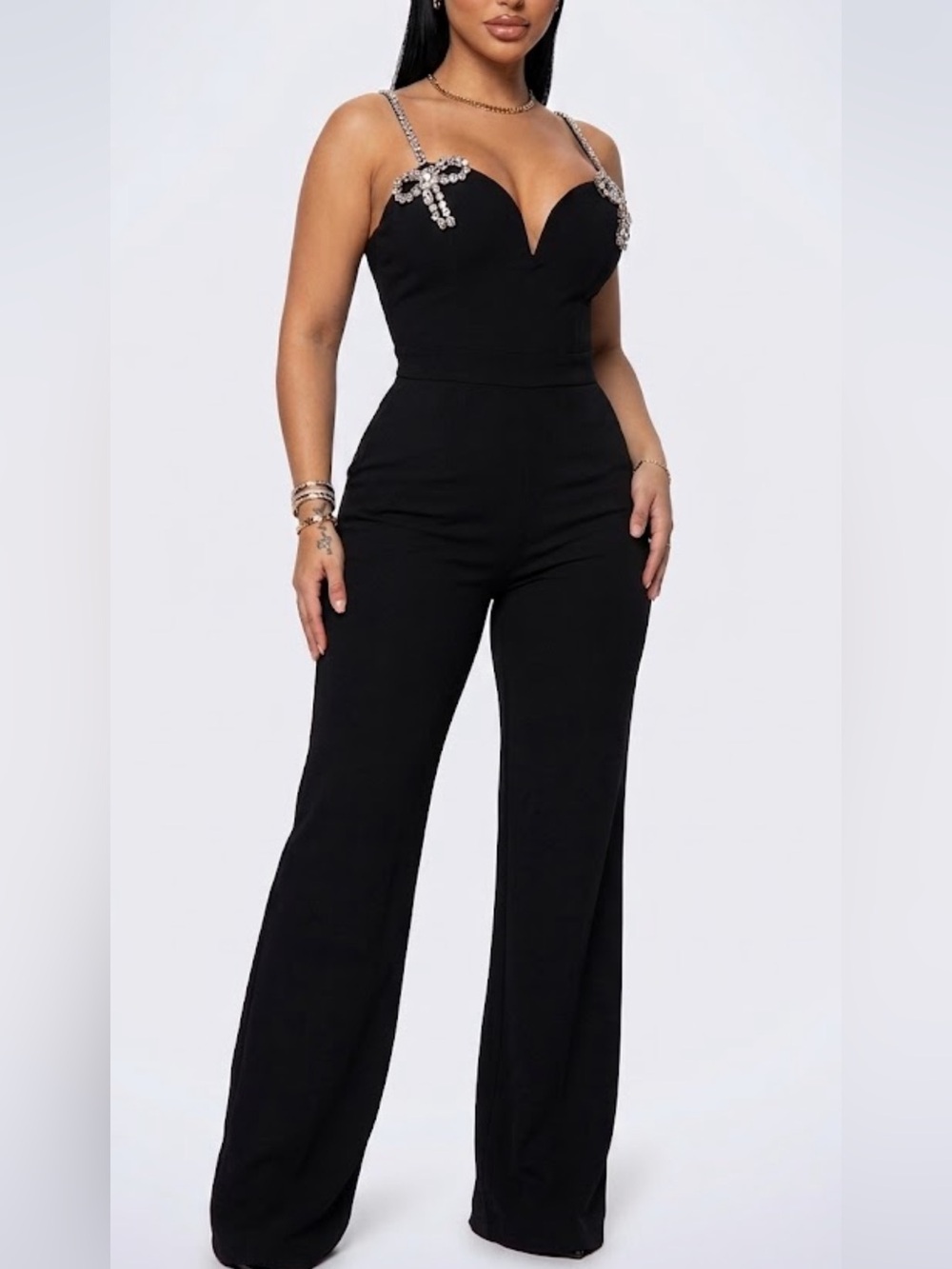 NWOT Rhinestones Crystals embellished Expensive Nights party Jumpsuit M